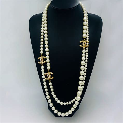 chanel sterling silver necklace|chanel long necklace with pearls.